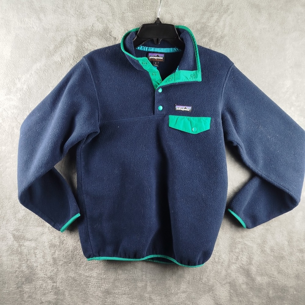 Patagonia Synchilla Snap-T Fleece Pullover Sweater Mens Small‎ Navy Aqua